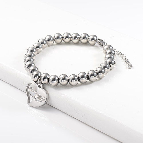 Personalized Heart Pendant Silver Plated Beaded Bracelet