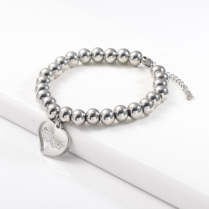 Bracelet de perles plaqué argent avec pendentif coeur personnalisé