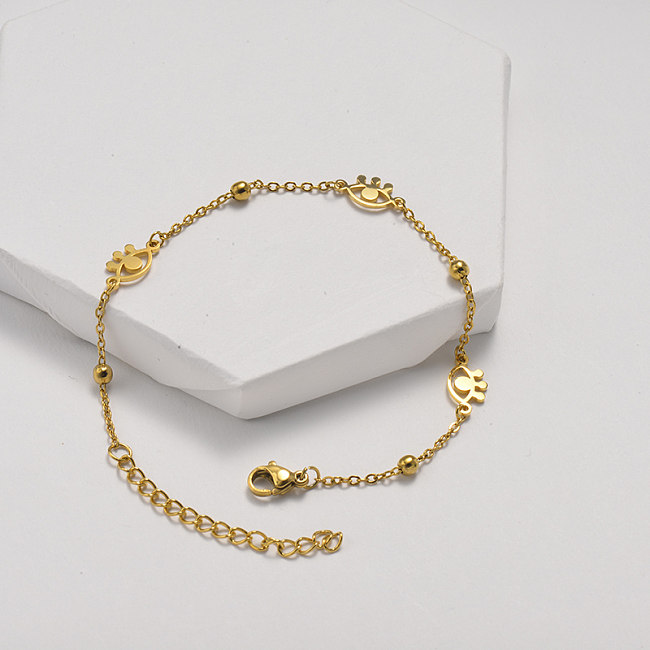 Cláusula de corrente de esfera de aço pulseira de aço inoxidável de ouro com pingente de olhos