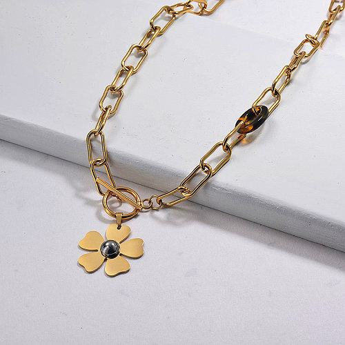 Gold Plated Statement Flower Necklace