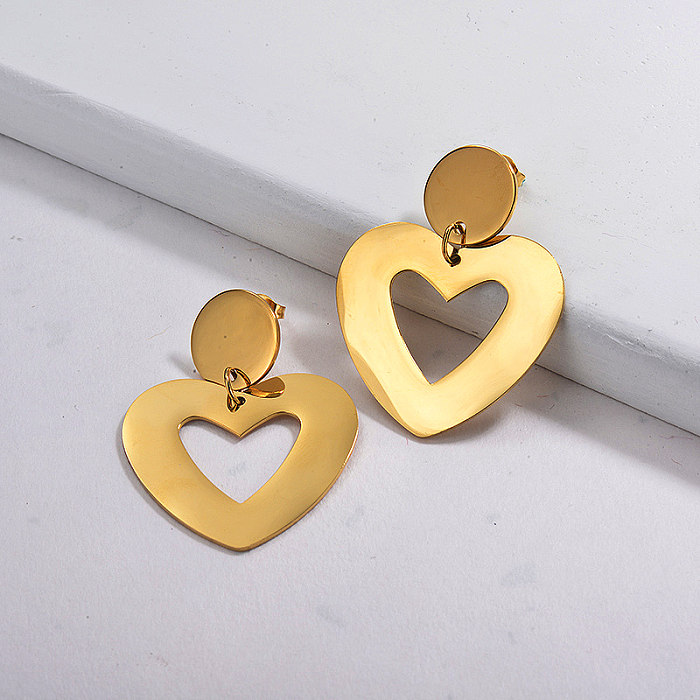 Gold Plated Drop Statement Earirng Heart
