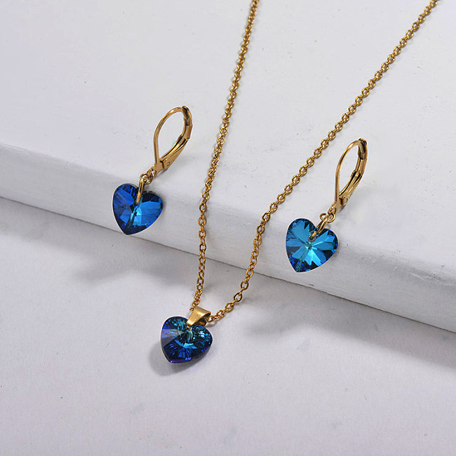 Wholesale Stainless Steel Heart Crystal Necklace Sets with Earirng Jewelry Sets