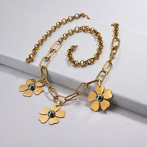 Gold Plated Flower Statement Necklace