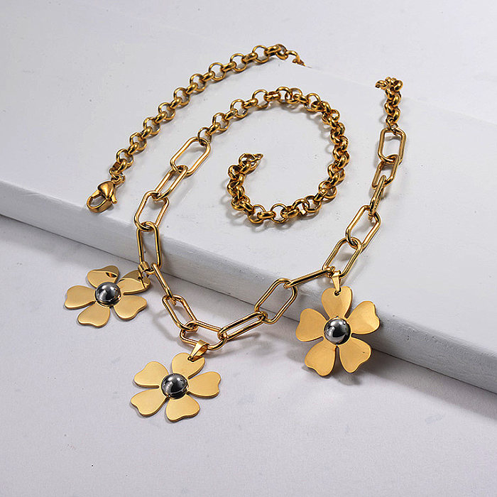 Gold Plated Flower Statement Necklace