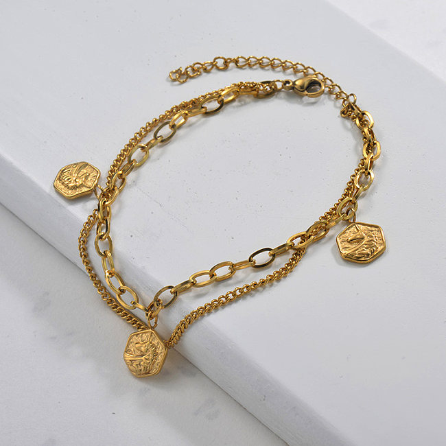 Chic  Gold Plated Coin Charm Bracelet for Ladies