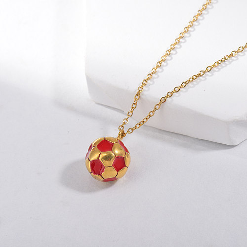 Special Design Red Enamel Foot Ball Pendant Necklace