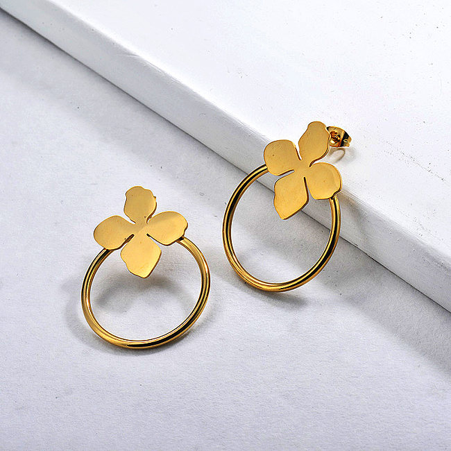 Chic Gold Flower Hoop Earrings