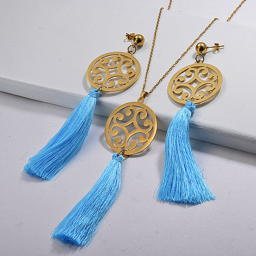 Wholesale Stainless Steel Tassel Necklace Sets with Earirng Jewelry Sets