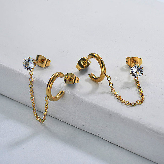 Chic Instgram Style Chain Link Cuff Huggies Earrings