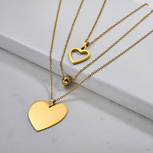 Gold Plated Three Layered Heart Necklace