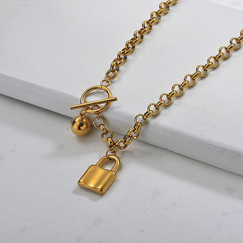 Gold Plated Chic Lock Necklace for Ladies