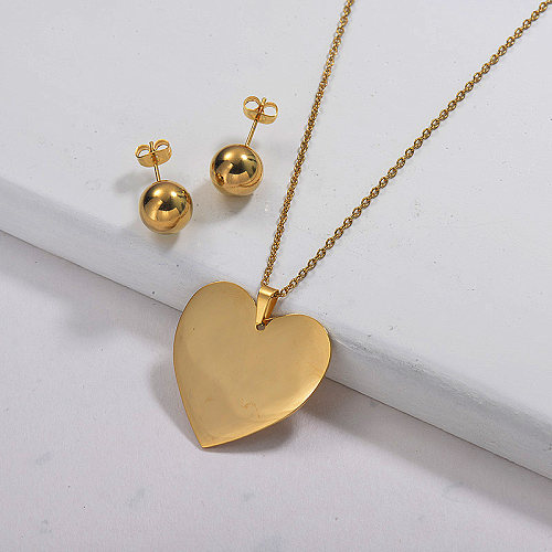 Wholesale Stainless Steel Heart Necklace Sets with Earirng Jewelry Sets