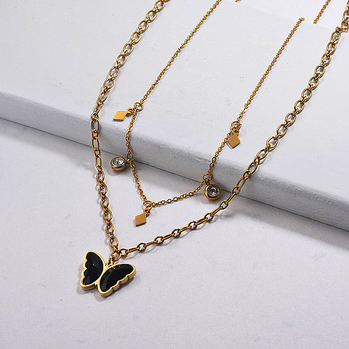 Charm Crystal Butterfly Double Layered Necklace