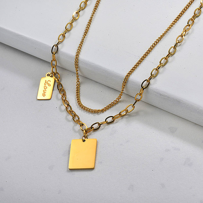 Gold Plated Double Layered Square Necklace for Ladies