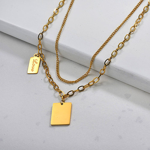 Gold Plated Double Layered Square Necklace for Ladies