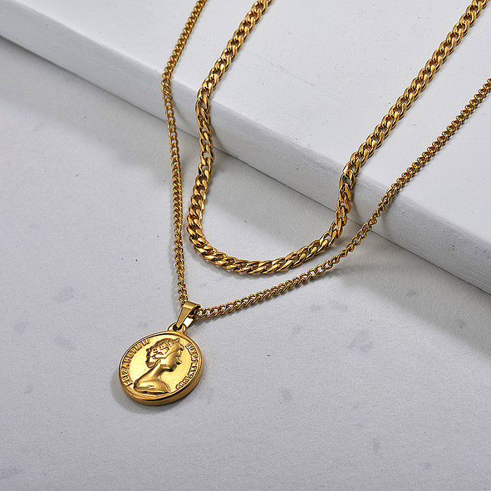Gold Plated Double Layered Coin Necklace for Ladies