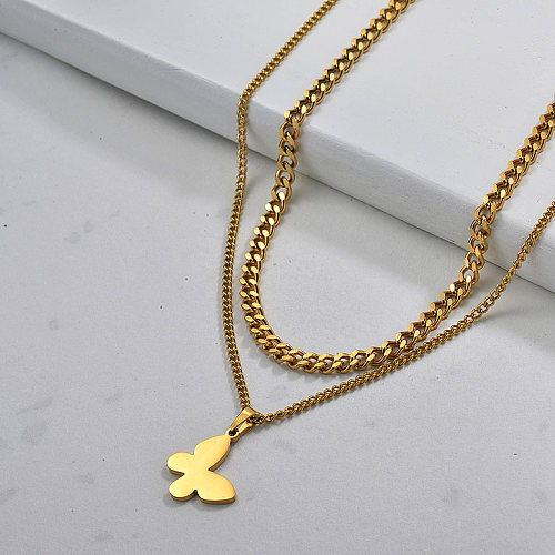 Gold Plated Double Layered Butterfly Necklace for Ladies