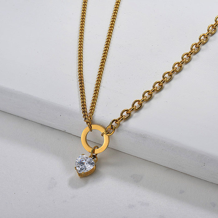 Stainless Steel Cubic Zircon Heart Necklace for Women