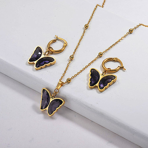 Conjuntos de collar de mariposa de acero inoxidable al por mayor con conjuntos de joyería Earirng
