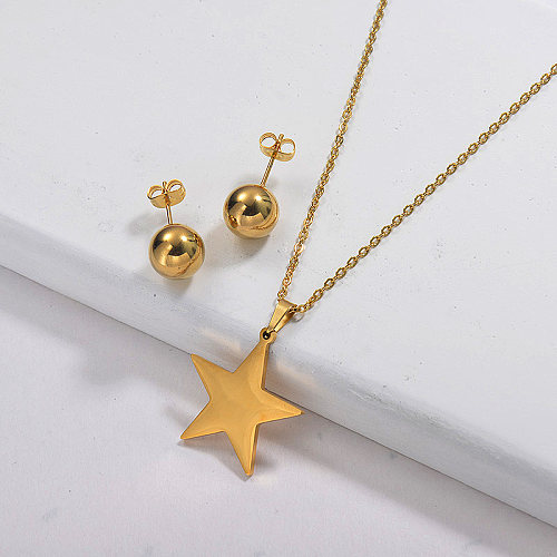 Wholesale Stainless Steel Star Necklace Sets with Earirng Jewelry Sets