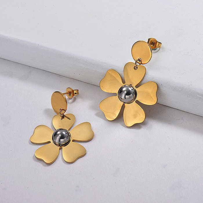 Gold Plated Flower Statement Earrings