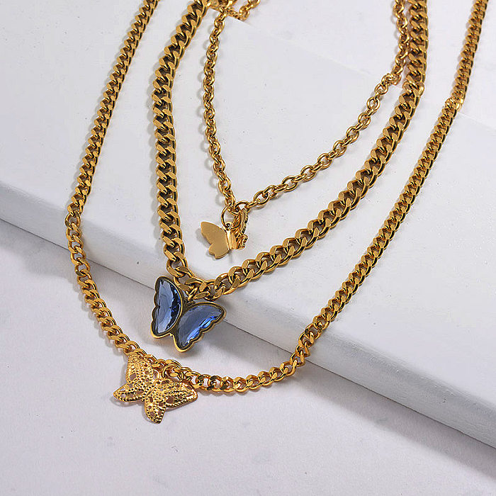 Chunky Crystal Butterfly Necklace Layered