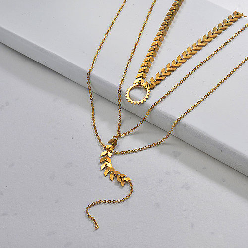 Chic Stainless Steel Fishbone Layered Necklace