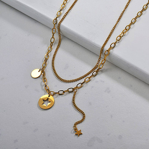 Gold Plated Double Layered Star Necklace for Ladies