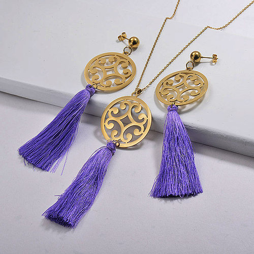 Wholesale Stainless Steel Tassel Necklace Sets with Earirng Jewelry Sets