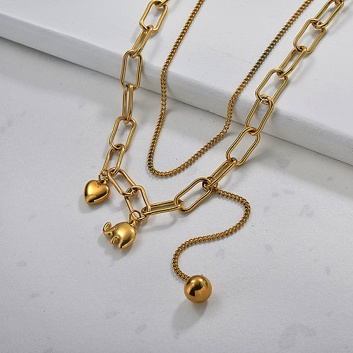 Vergoldete doppelschichtige Elefantenherz-Halskette für Damen