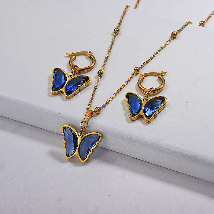 Großhandel Edelstahl Schmetterling Halskette Sets mit Earirng Schmuck Sets
