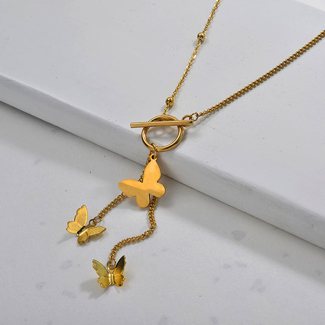 Gold Plated Ladies' Wholesale Butterfly Necklace with Tassel
