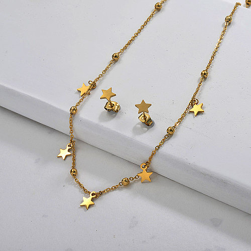 Conjuntos de joyas de estrella de acero inoxidable delicados para mujer