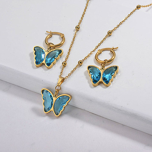 Wholesale Stainless Steel Butterfly Necklace Sets with Earirng Jewelry Sets