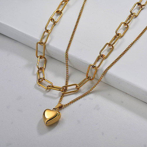 Gold Plated Double Layered Heart Necklace for Ladies