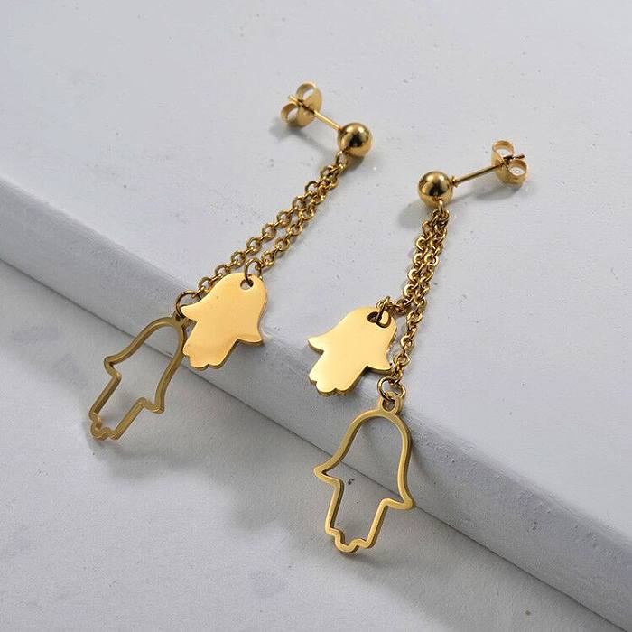 Gold Plated Jewelry  Stainless Steel  Luck Hand Drop Earrings