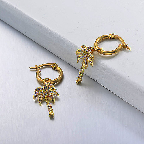 Gold Plated Jewelry Handmade Design Stainless Steel Coconut Tree Earrings