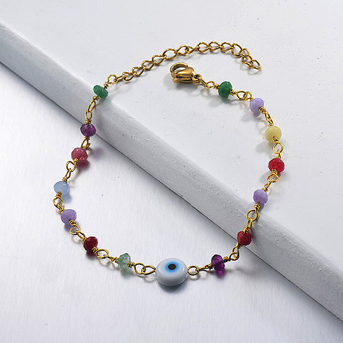 Bracelet de chaîne de cuivre de perles de pierre de la nature colorée Evil Eye
