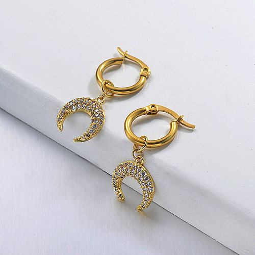Pendientes de luna de acero inoxidable con diseño hecho a mano de joyería chapada en oro