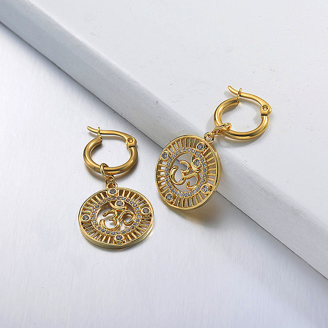 Boucles d'oreilles de style français en acier inoxydable de conception faite à la main de bijoux plaqués or