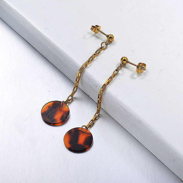 Gold Plated Jewelry  Stainless Steel  Leopard Wafer Drop Earrings