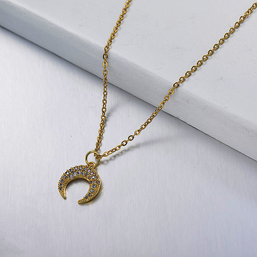 gold Little Star Diamond moon necklace