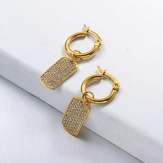 Boucles d'oreilles en diamant cassé en acier inoxydable de conception faite à la main de bijoux plaqués or