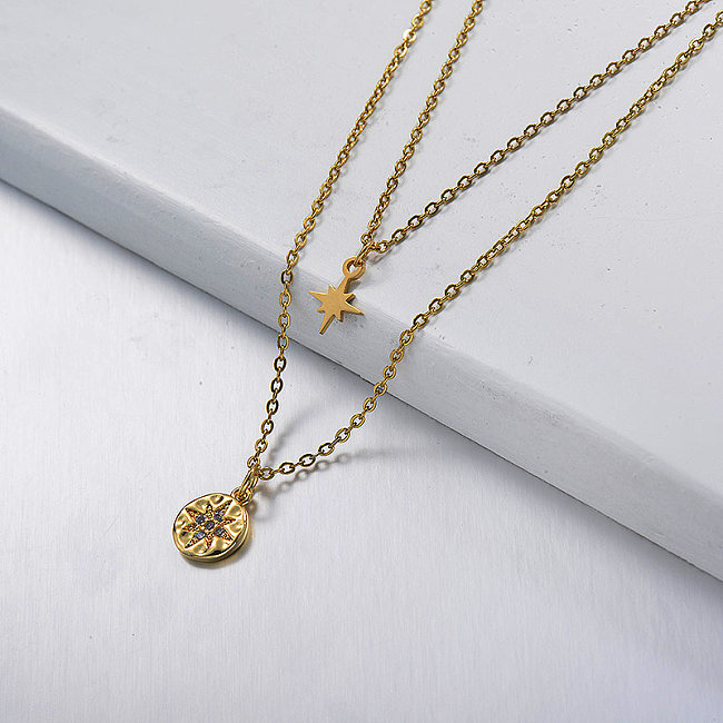 gold Little Star Diamond Duō céng xiàngliàn  Multilayer necklace