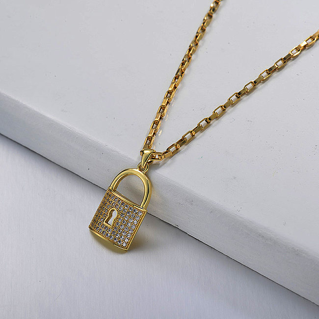 gold Small golden lock charm necklace