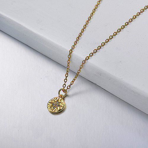 gold  Round pendant long necklace