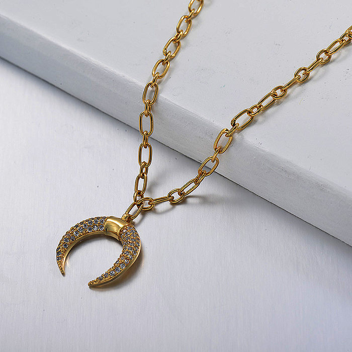 gold Little Star Diamond Moon Necklace