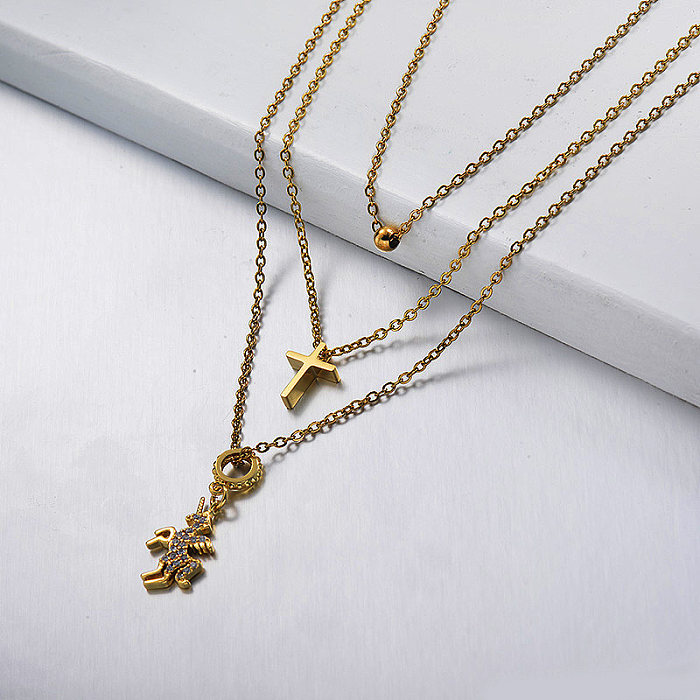 gold Personalized pendant layered necklace