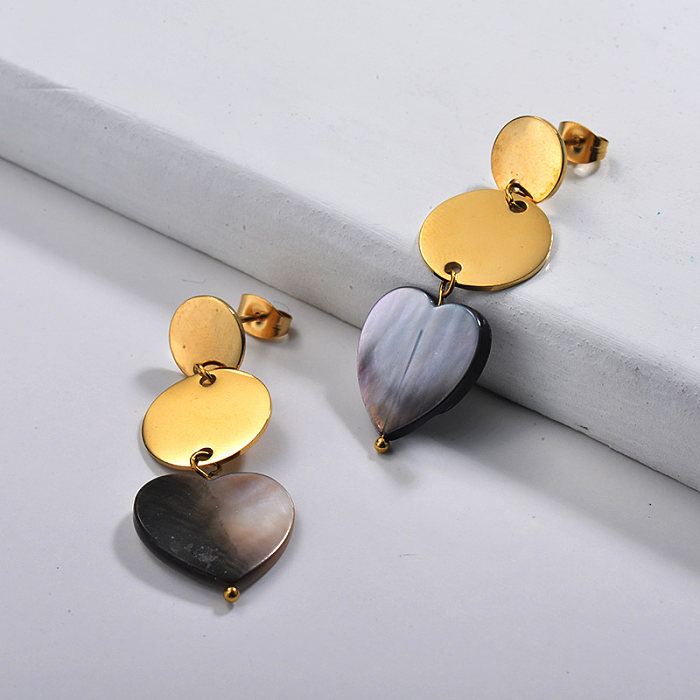 Gold Plated Jewelry Handmade Design Stainless Steel Heart & Wafer Earrings