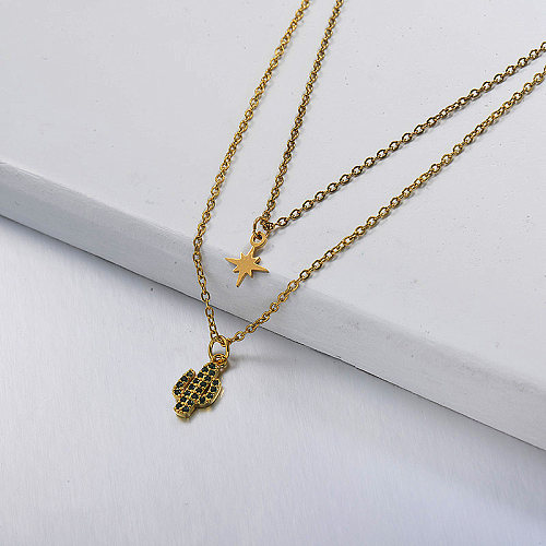 gold Layered necklace Personality pendant